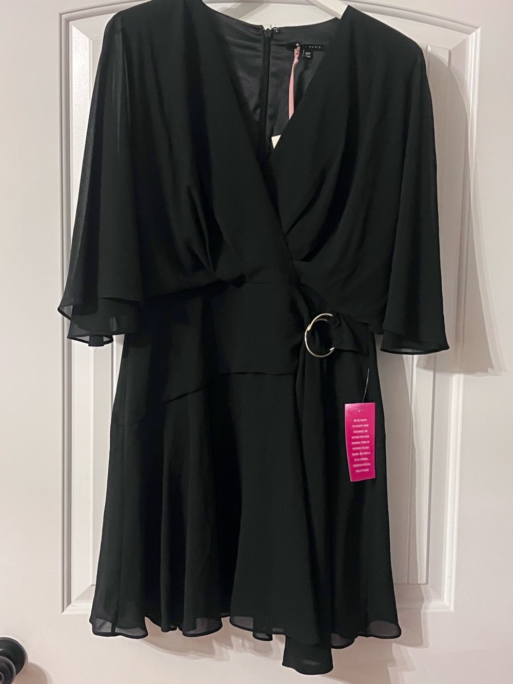 Ladies size 12 petite- Alex Marie- Black Chiffon Flutter Sleeve Dress-NEW!